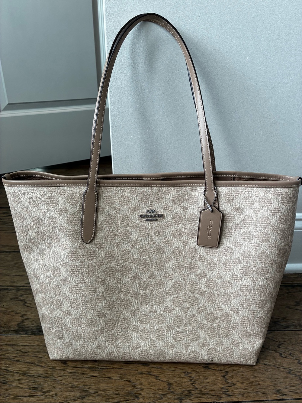 Coach Beige Signature Canvas Tote with Taupe Trim